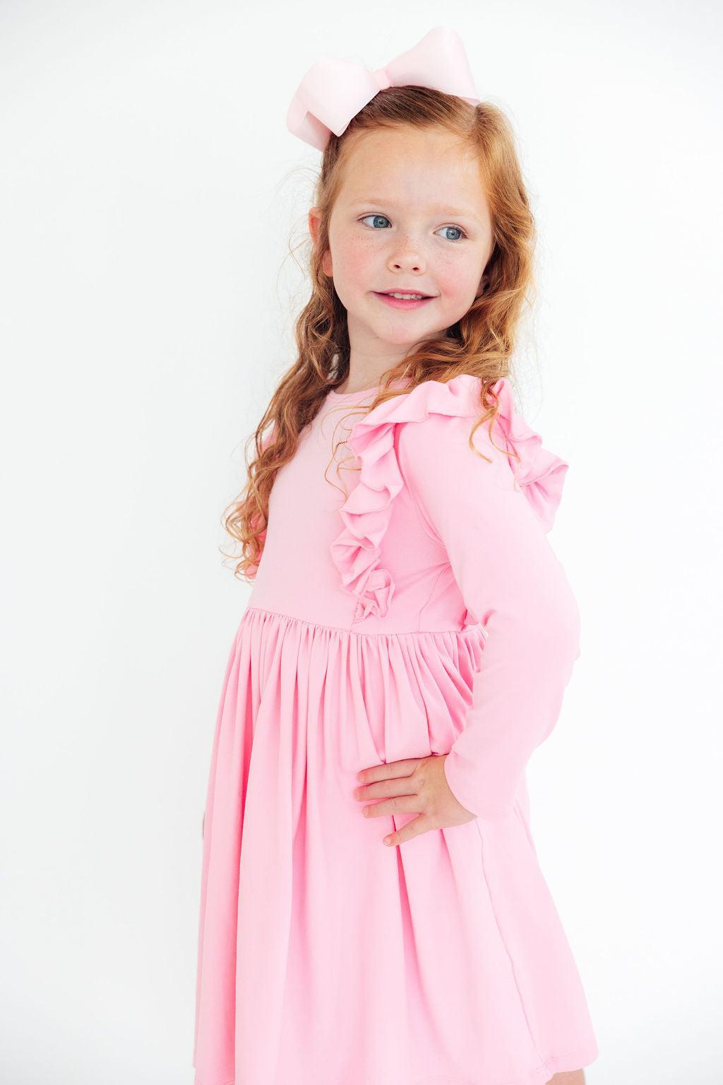Bubblegum Pink L/S Ruffle Twirl Dress by Mila & Rose ®