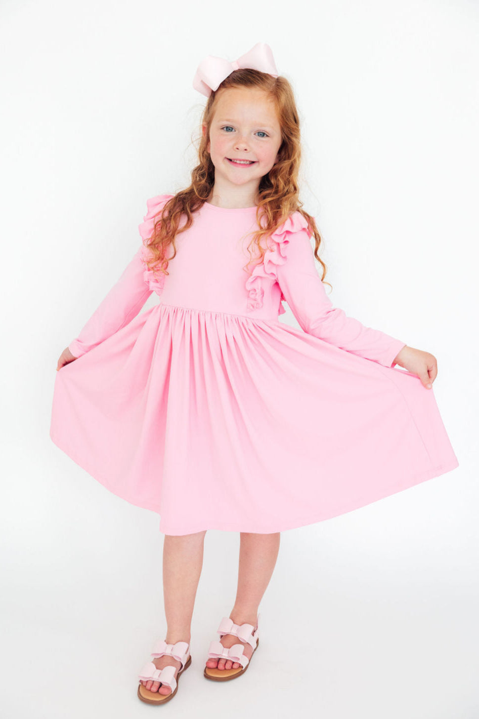 Bubblegum Pink L/S Ruffle Twirl Dress by Mila & Rose ®