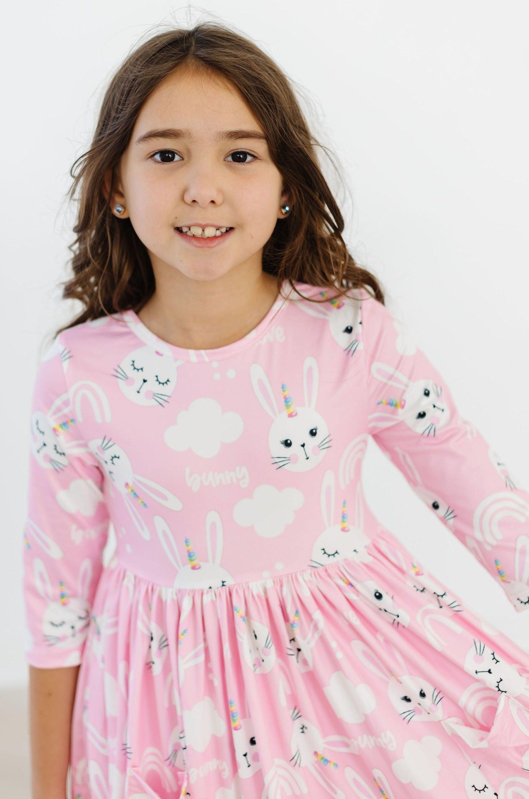 Bunny Love 3/4 Sleeve Pocket Twirl Dress by Mila & Rose ®