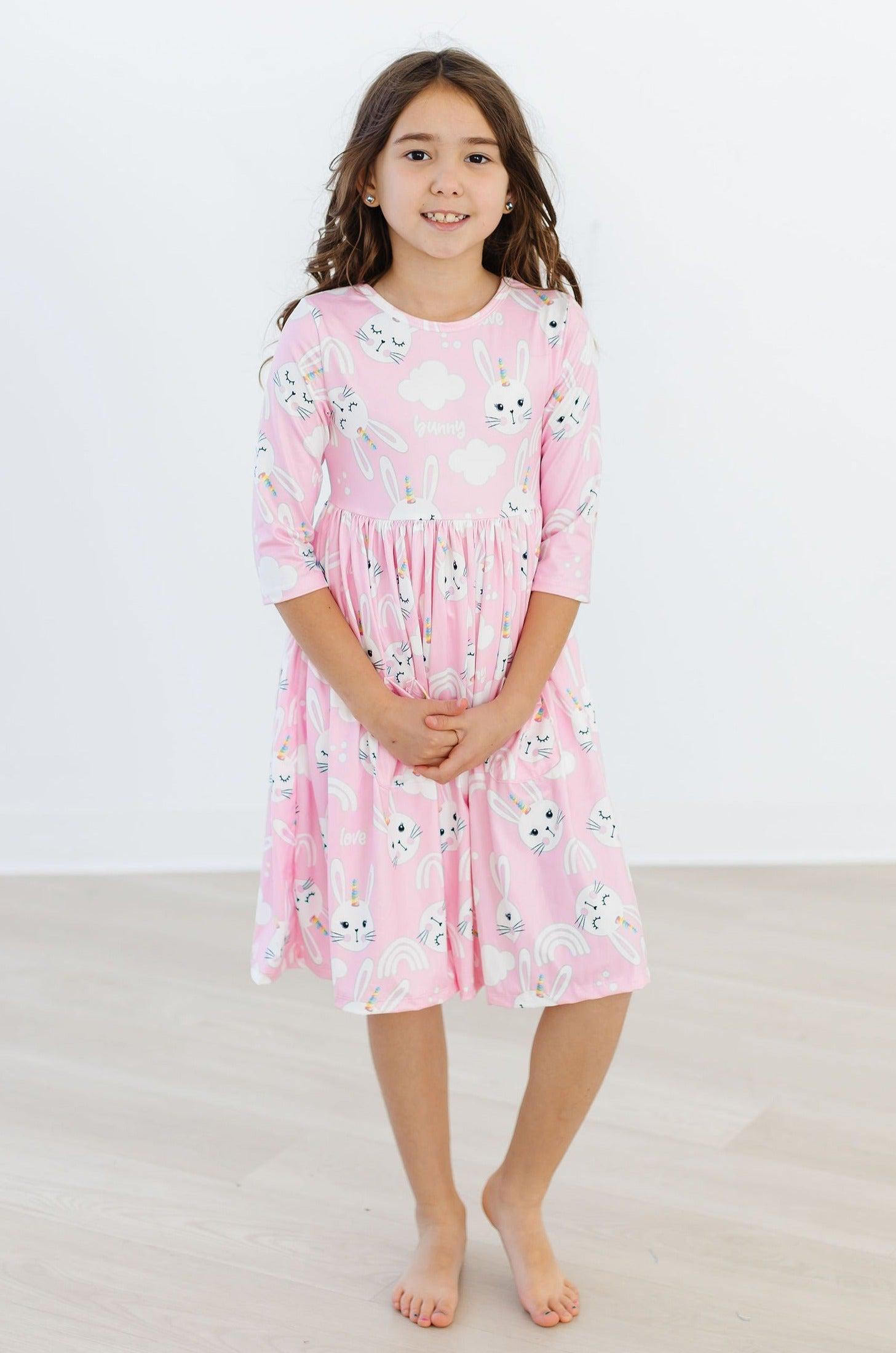 Bunny Love 3/4 Sleeve Pocket Twirl Dress by Mila & Rose ®