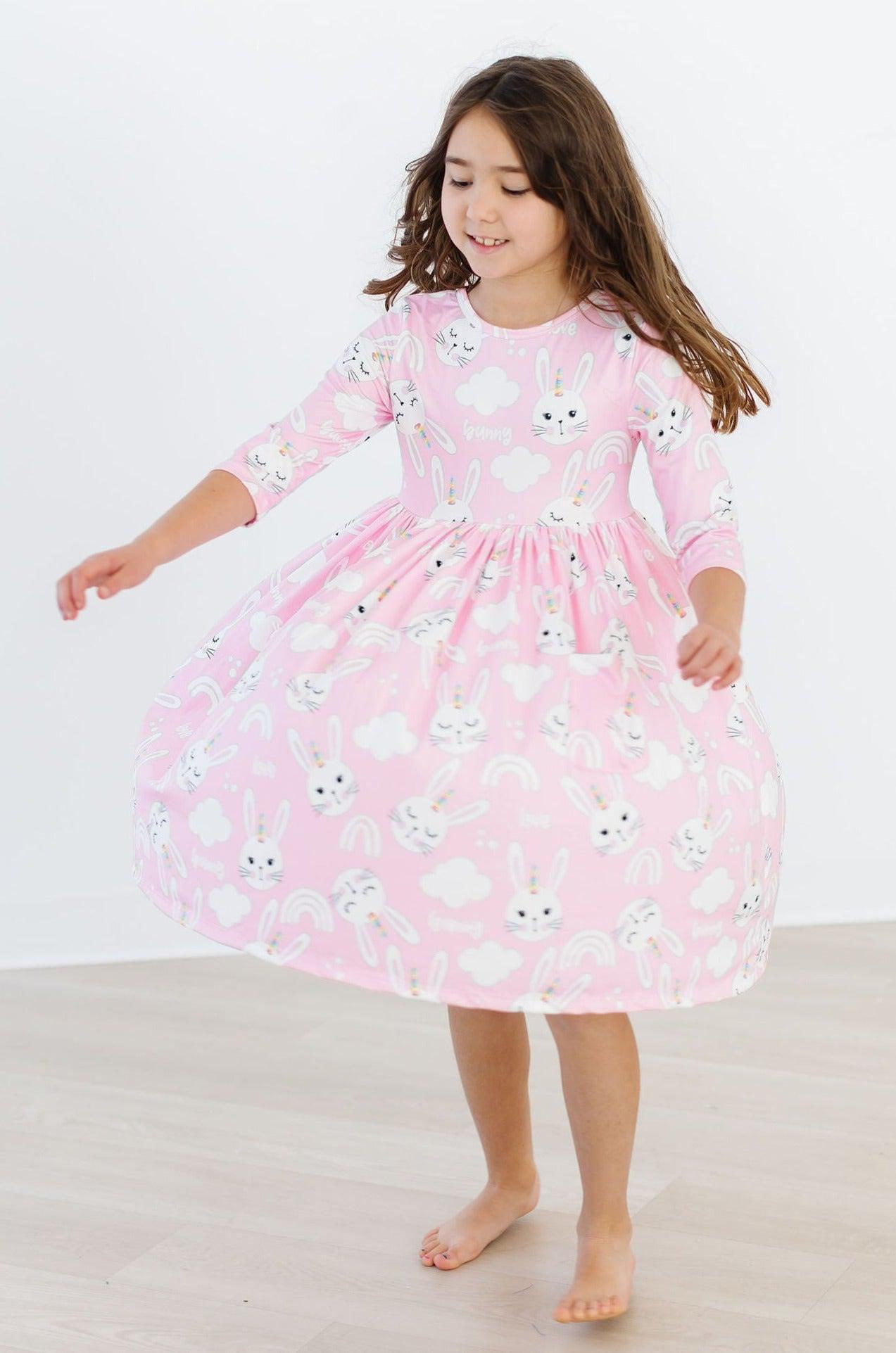 Bunny Love 3/4 Sleeve Pocket Twirl Dress by Mila & Rose ®