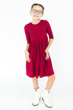Burgundy 3/4 Sleeve Pocket Twirl Dress by Mila & Rose ®