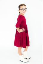 Burgundy 3/4 Sleeve Pocket Twirl Dress by Mila & Rose ®