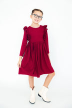 Burgundy L/S Ruffle Twirl Dress by Mila & Rose ®