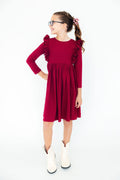 Burgundy L/S Ruffle Twirl Dress by Mila & Rose ®