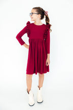 Burgundy L/S Ruffle Twirl Dress by Mila & Rose ®