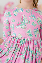 Butterfly Garden 3/4 Sleeve Pocket Twirl Dress by Mila & Rose ®