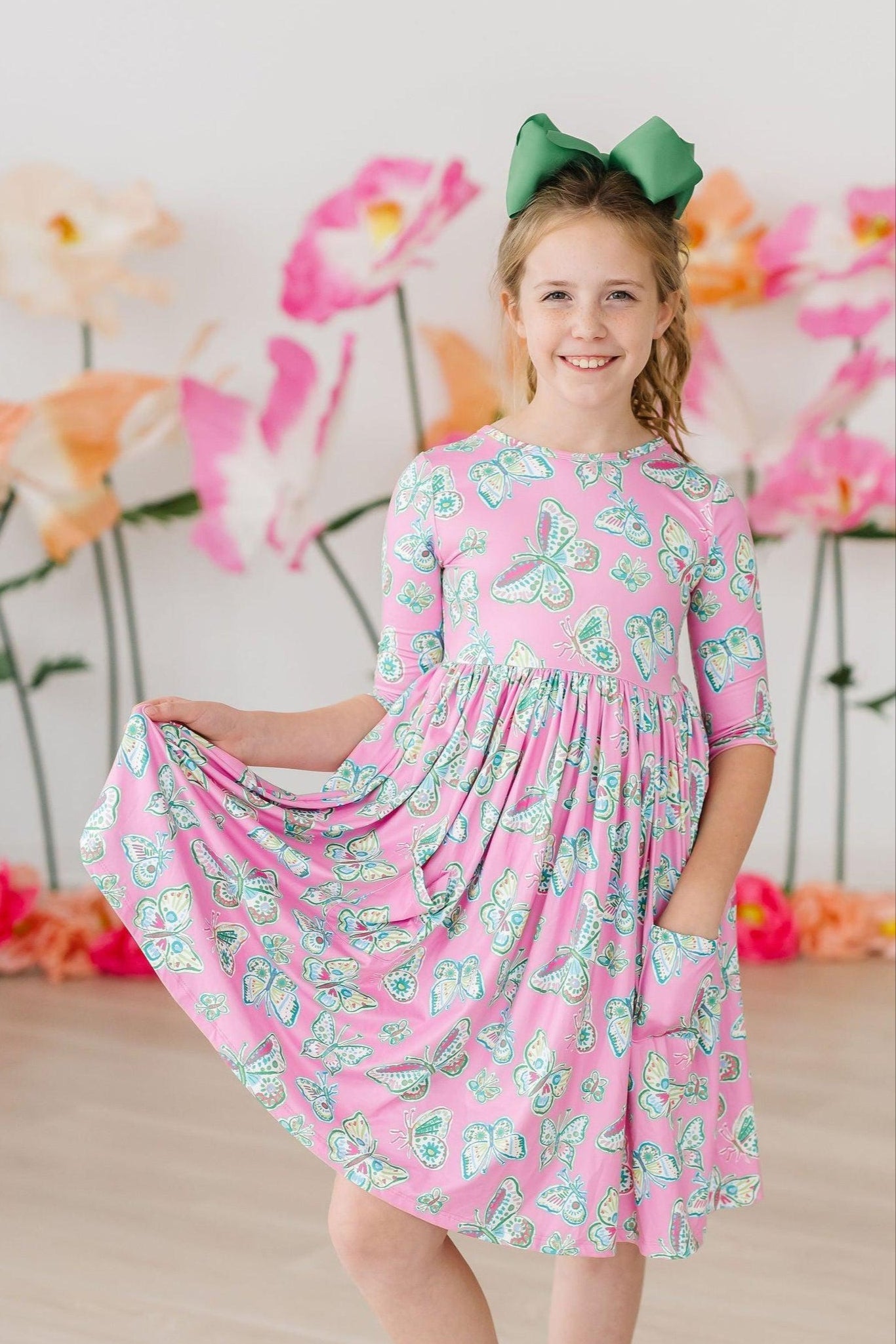 Butterfly Garden 3/4 Sleeve Pocket Twirl Dress by Mila & Rose ®