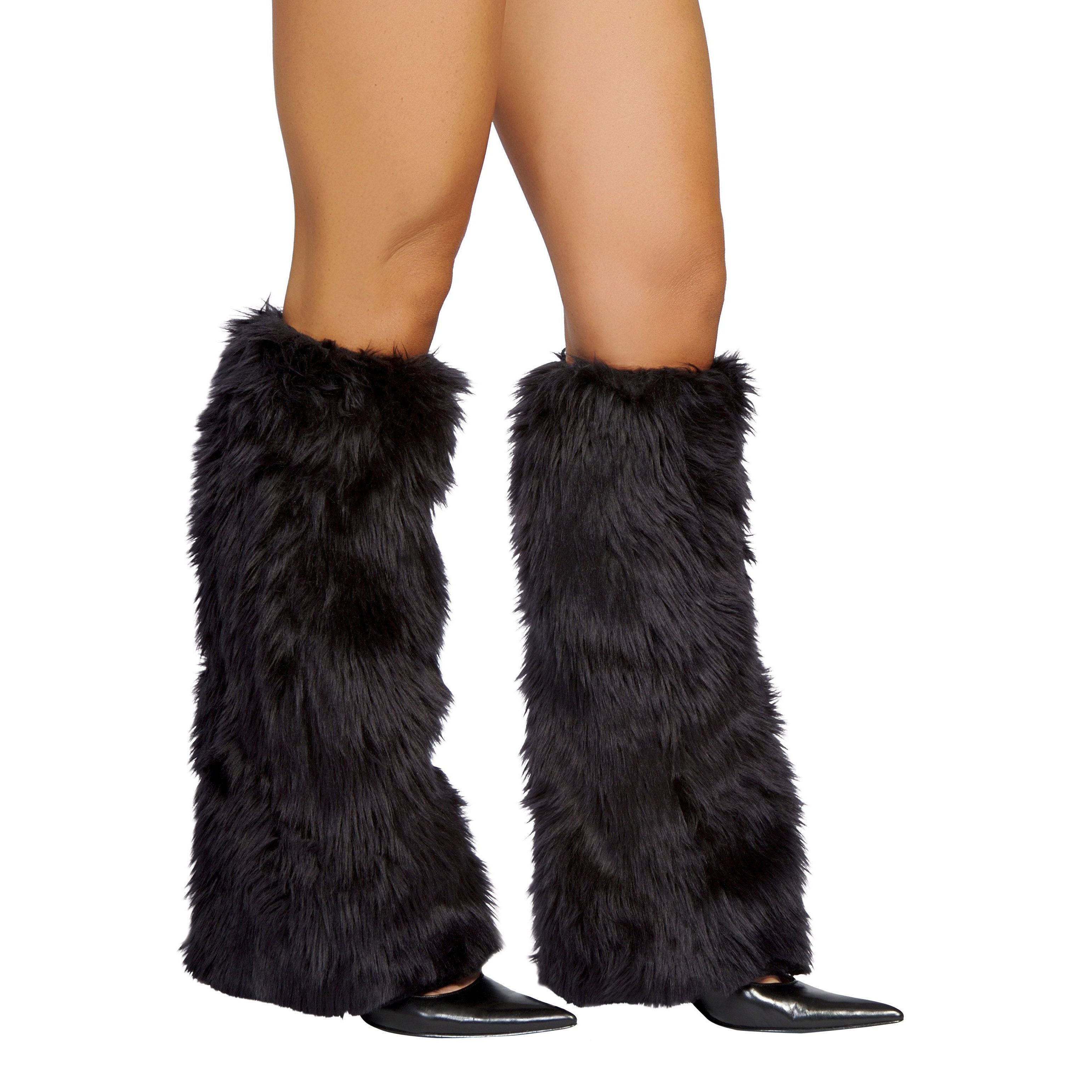 Pair of black deluxe faux fur leg warmers for Roma costume, USA-made.