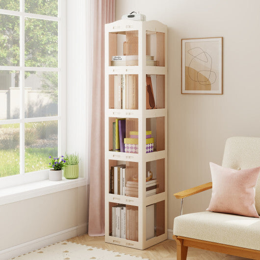 5-Tier Foldable Rotating Bookshelf 360? Spinning Bookcase with Swivel Base-White by LuxuryLifeWay Online Store