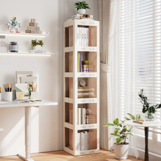 5-Tier Foldable Rotating Bookshelf 360? Spinning Bookcase with Swivel Base-White by LuxuryLifeWay Online Store