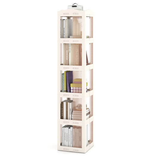 5-Tier Foldable Rotating Bookshelf 360? Spinning Bookcase with Swivel Base-White by LuxuryLifeWay Online Store