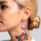Blooming Pink Flower Skull Hoop Earrings by Onyx O by BodyCandy