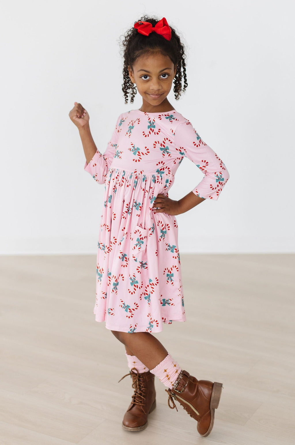 Candy Cane Cutie 3/4 Sleeve Pocket Twirl Dress by Mila & Rose ®