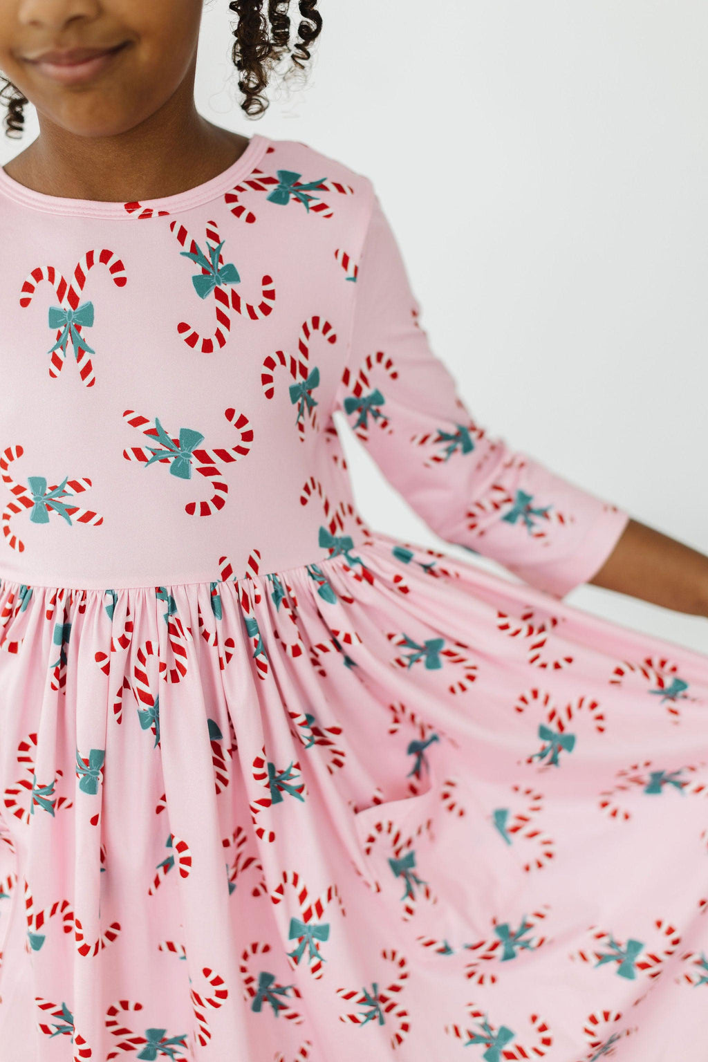 Candy Cane Cutie 3/4 Sleeve Pocket Twirl Dress by Mila & Rose ®