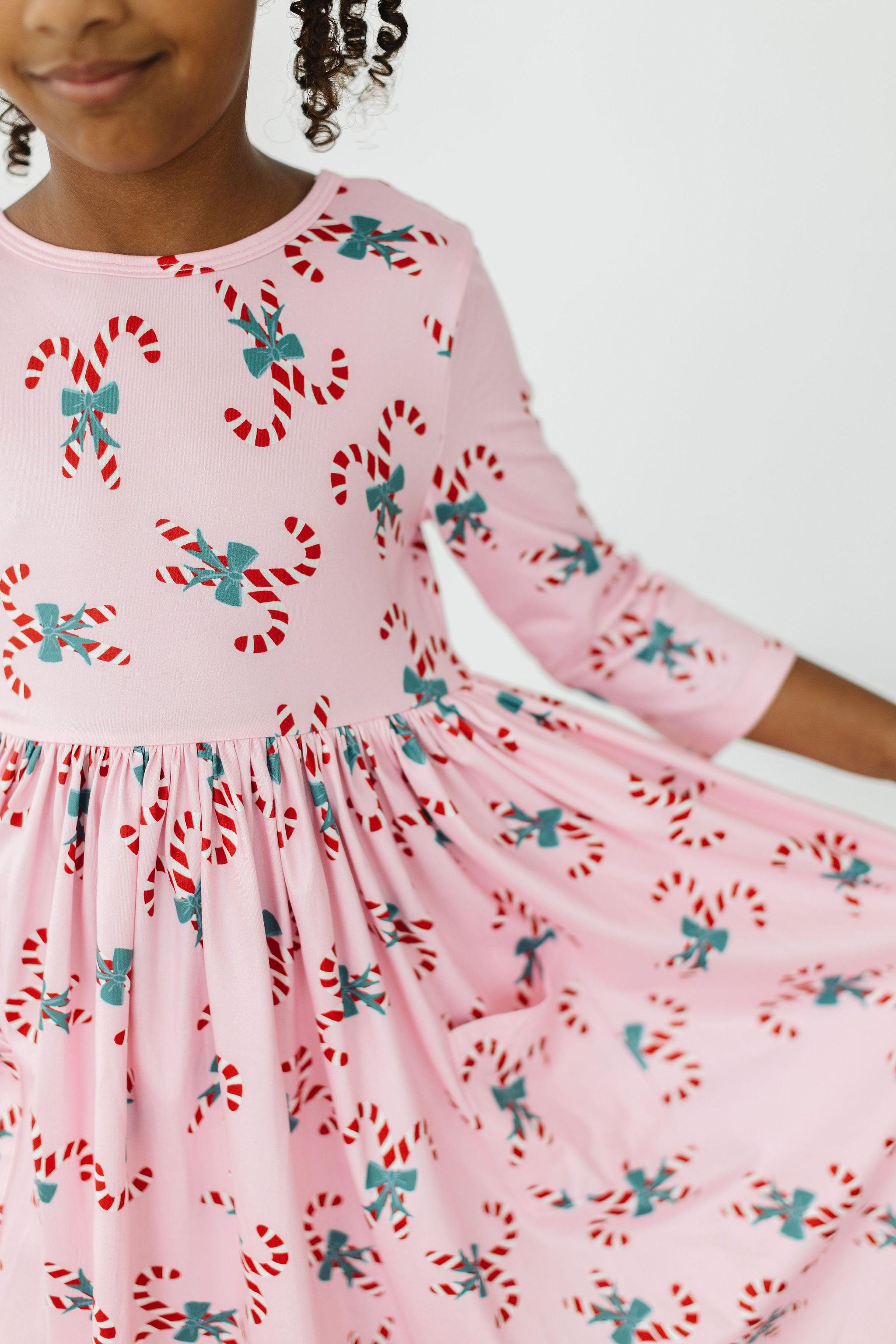 Candy Cane Cutie 3/4 Sleeve Pocket Twirl Dress by Mila & Rose ®