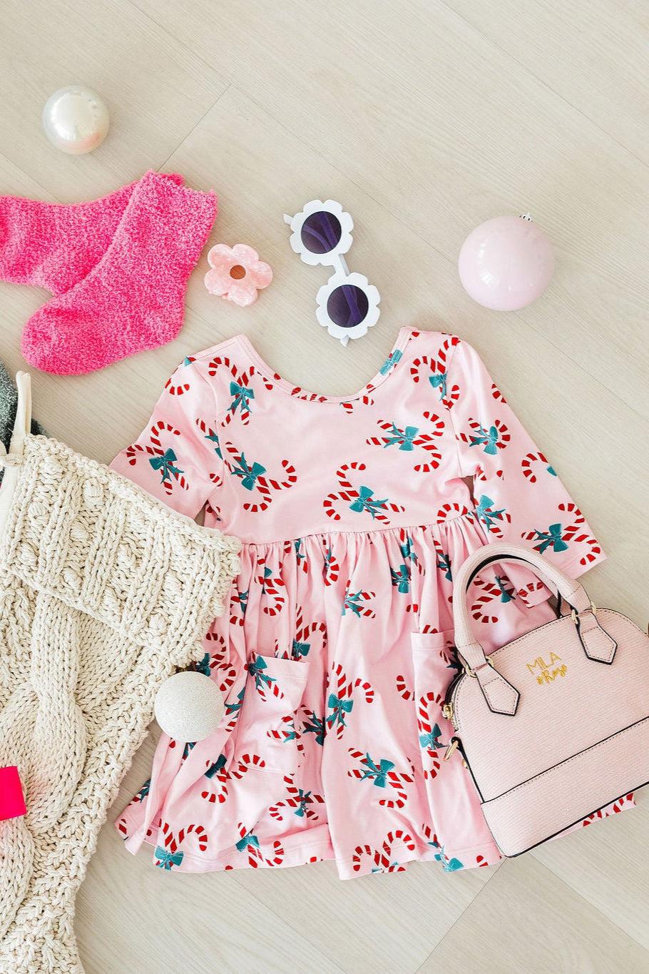 Candy Cane Cutie 3/4 Sleeve Pocket Twirl Dress by Mila & Rose ®