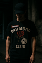 Unisex BAD MOOD CLUB Graphic T-Shirt – Sad Face & Rose Dark Streetwear Tee by nowadaysfashion