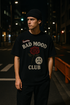 Unisex BAD MOOD CLUB Graphic T-Shirt – Sad Face & Rose Dark Streetwear Tee by nowadaysfashion