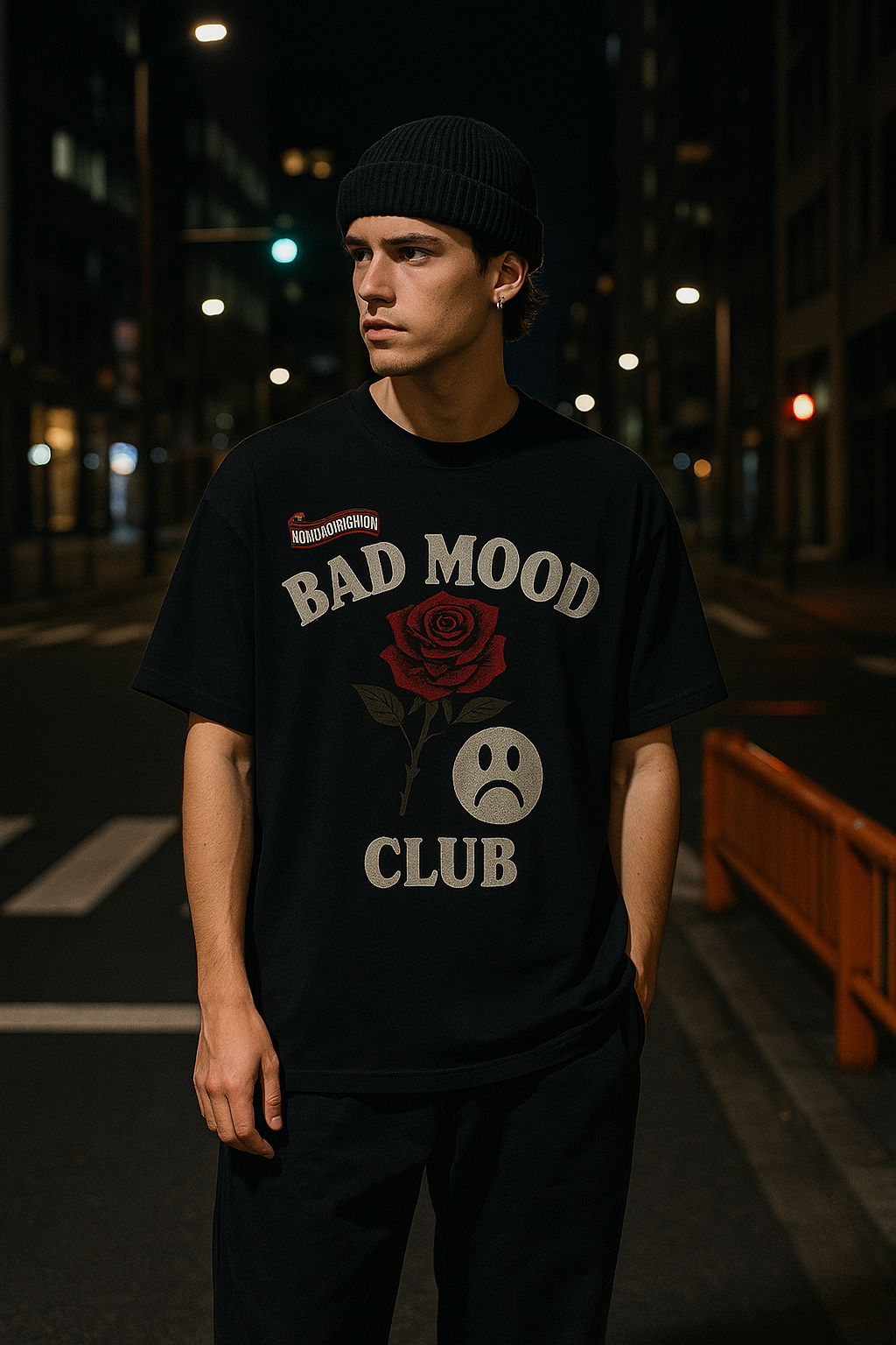 Unisex BAD MOOD CLUB Graphic T-Shirt – Sad Face & Rose Dark Streetwear Tee by nowadaysfashion