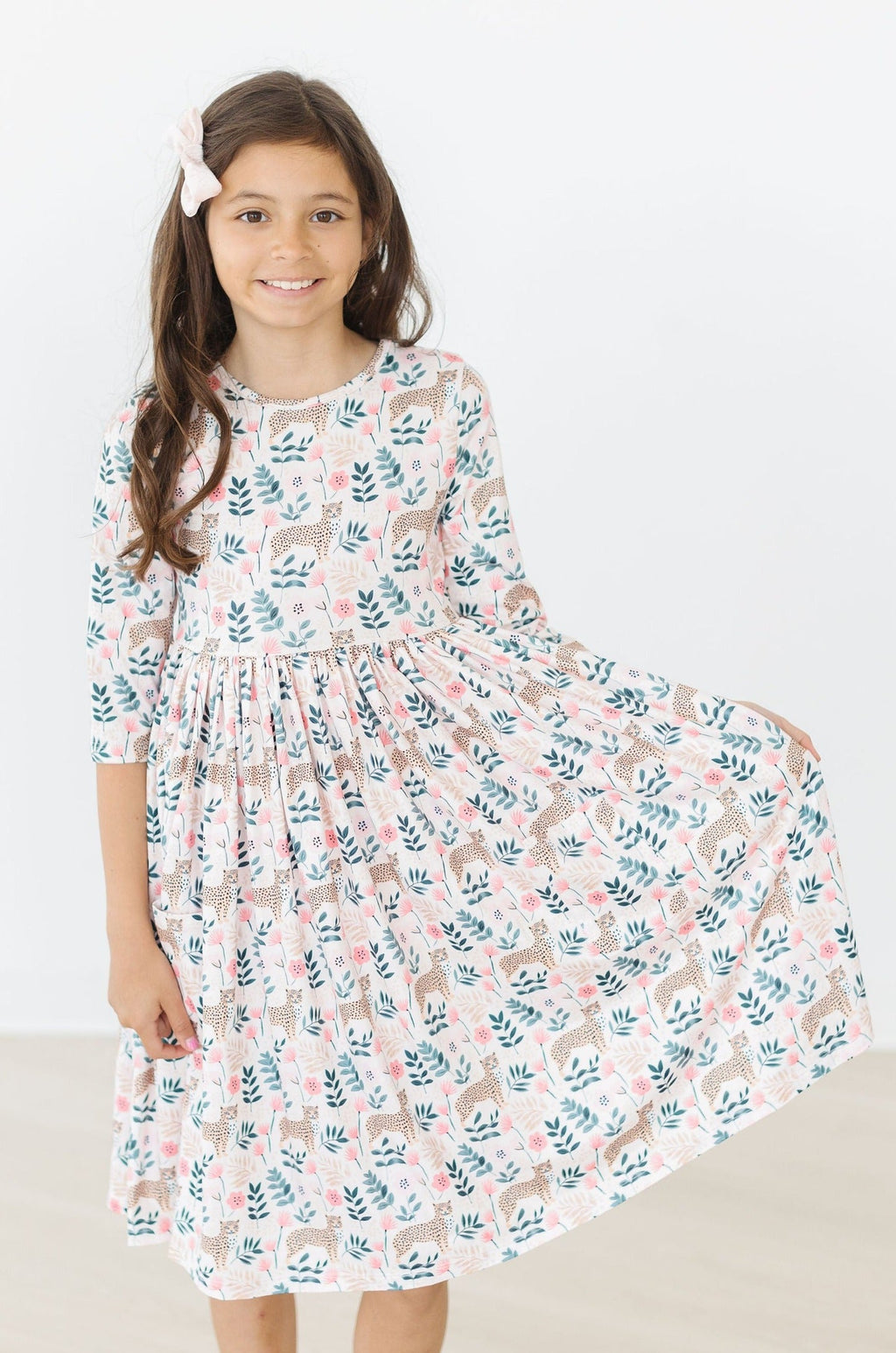 Cheetah Girl 3/4 Sleeve Pocket Twirl Dress by Mila & Rose ®