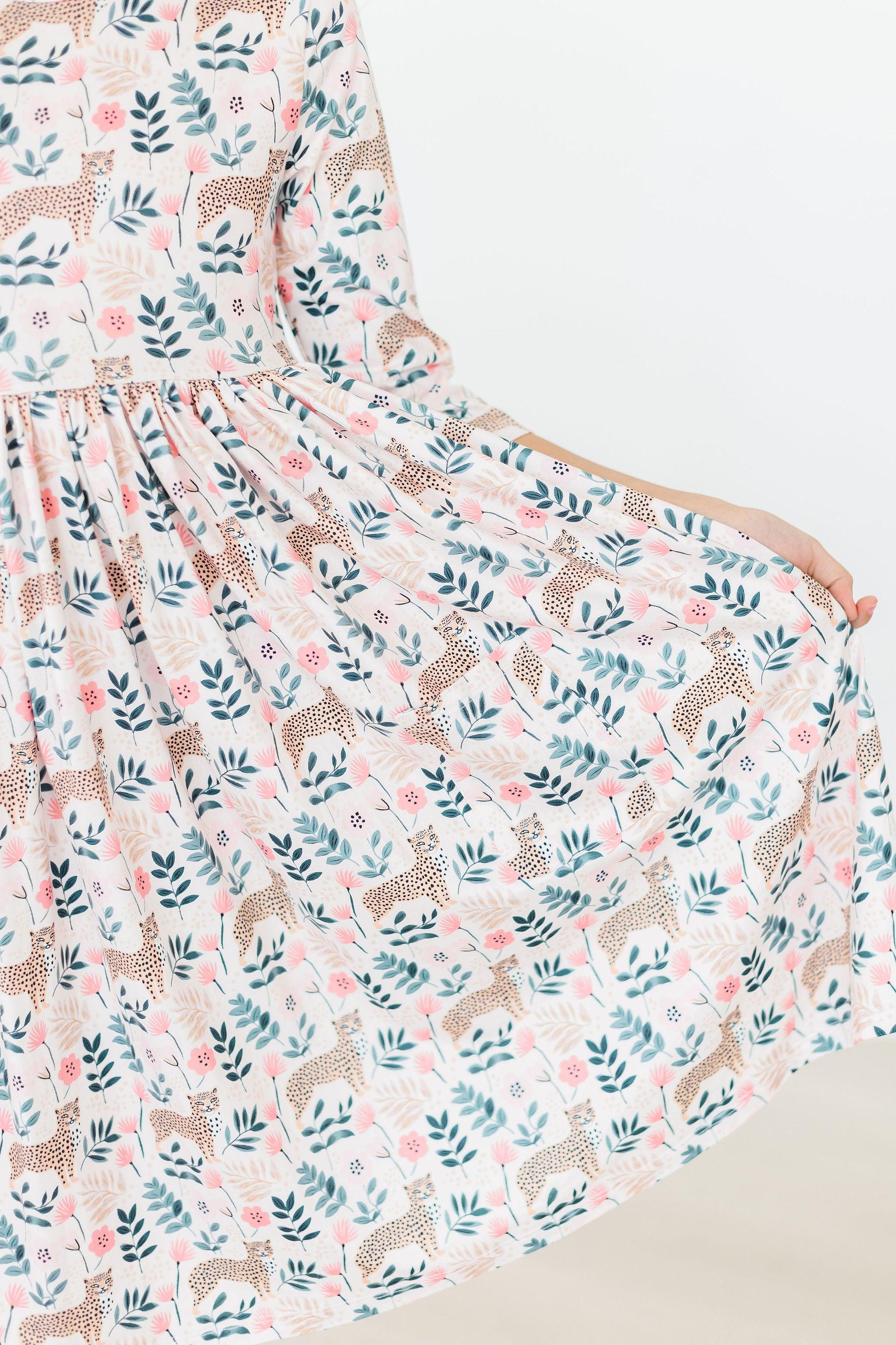Cheetah Girl 3/4 Sleeve Pocket Twirl Dress by Mila & Rose ®
