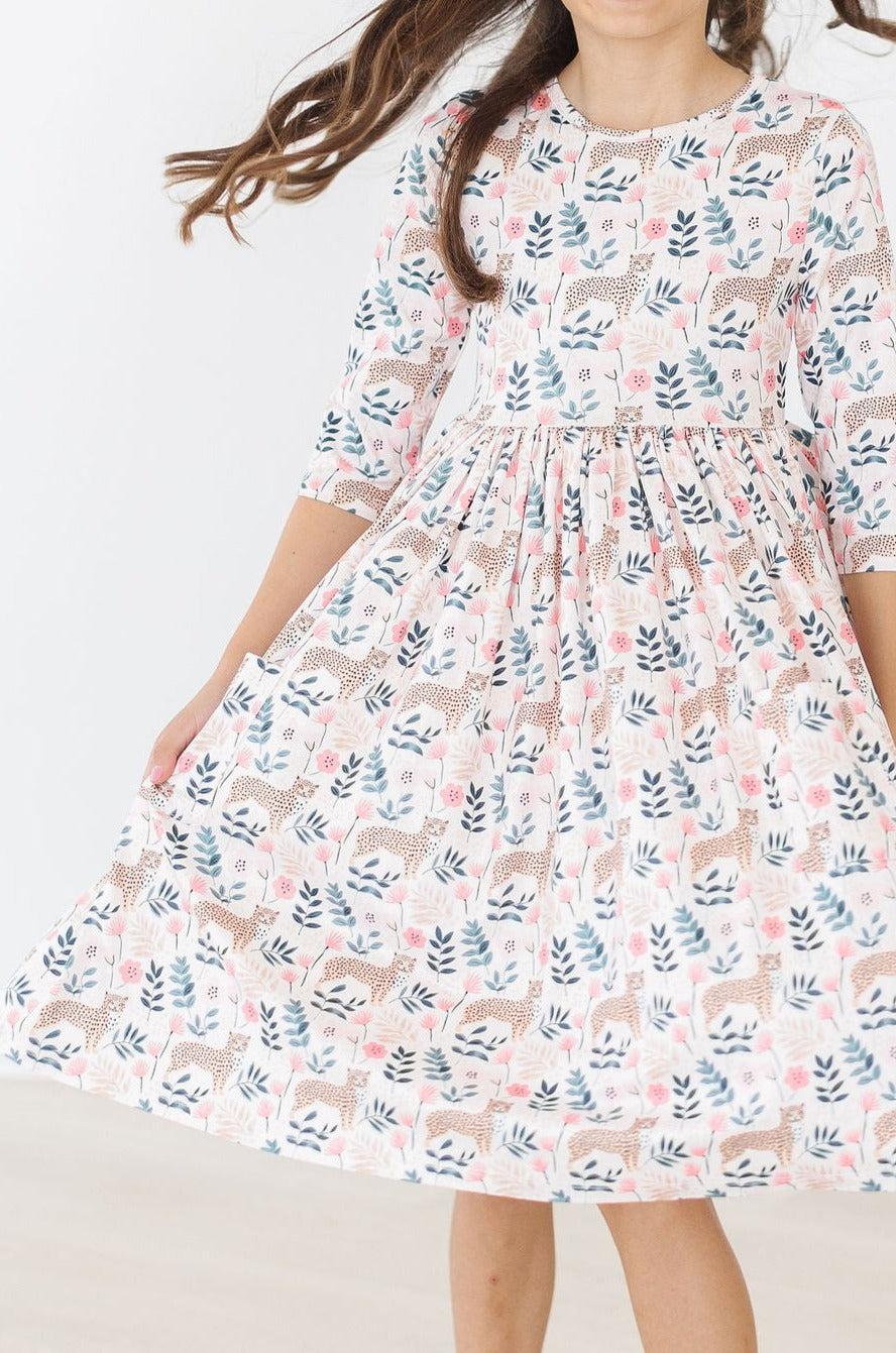 Cheetah Girl 3/4 Sleeve Pocket Twirl Dress by Mila & Rose ®