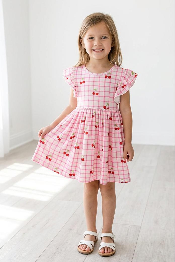 Cherry Sweet Flutter Sleeve Twirl Dress by Mila & Rose ®