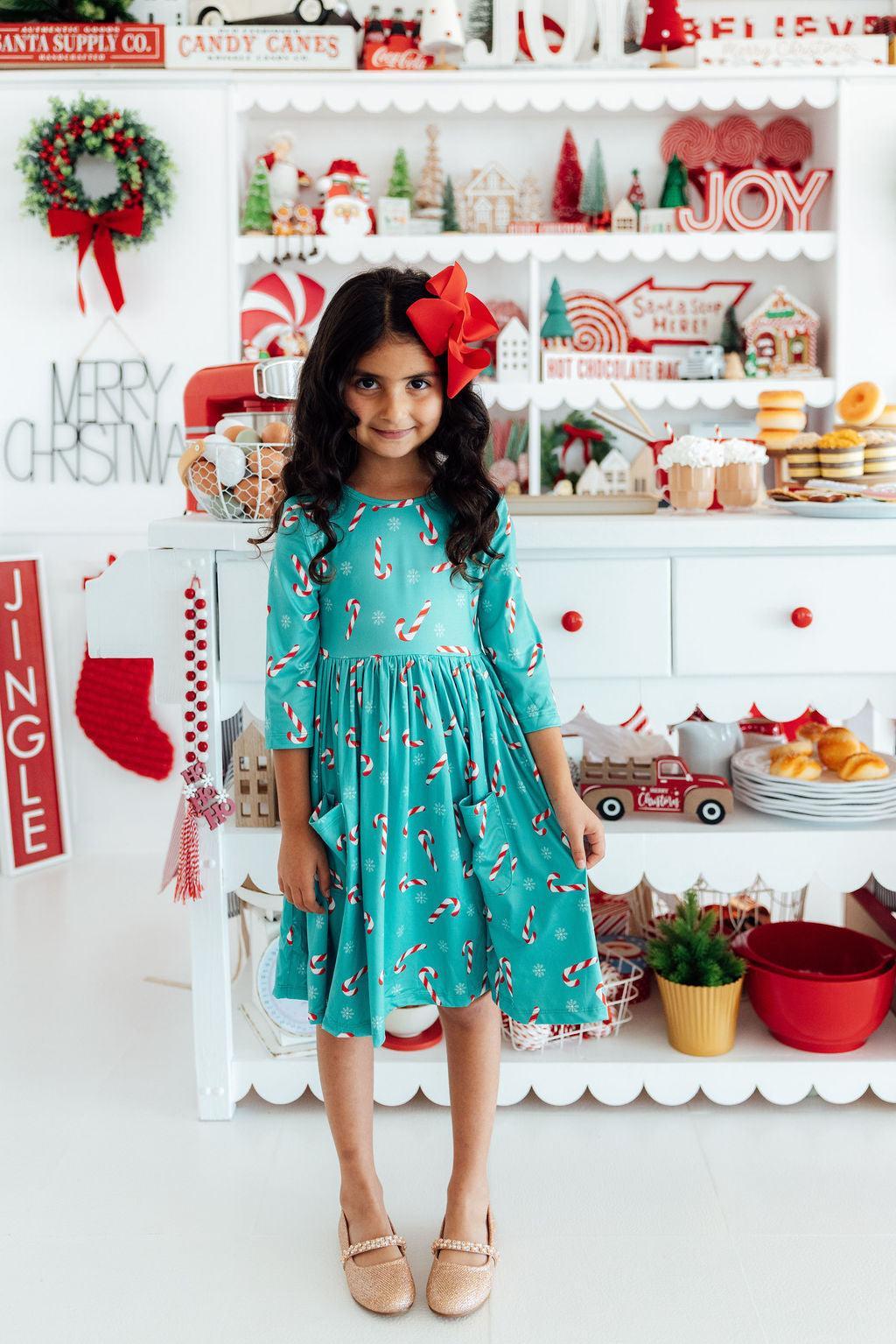 Christmas Candy 3/4 Sleeve Pocket Twirl Dress by Mila & Rose ®