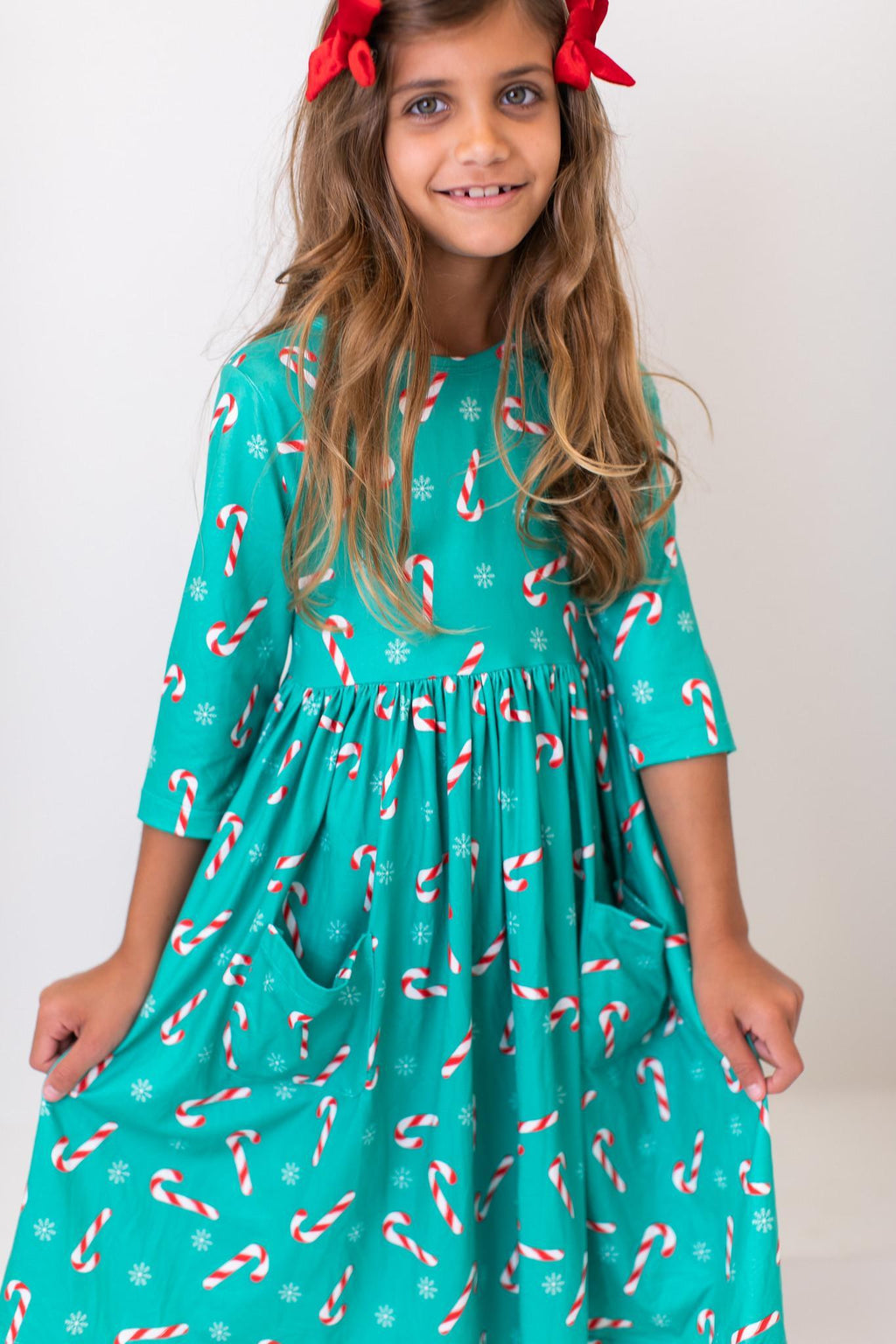 Christmas Candy 3/4 Sleeve Pocket Twirl Dress by Mila & Rose ®