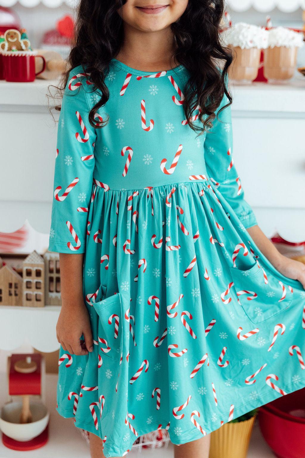 Christmas Candy 3/4 Sleeve Pocket Twirl Dress by Mila & Rose ®