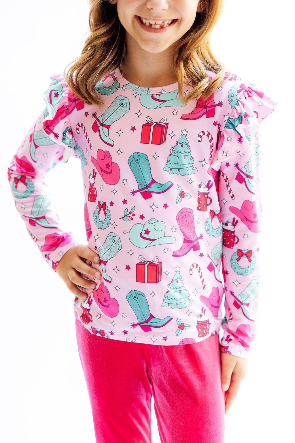 Christmas Cowgirl L/S Ruffle Tee by Mila & Rose ®