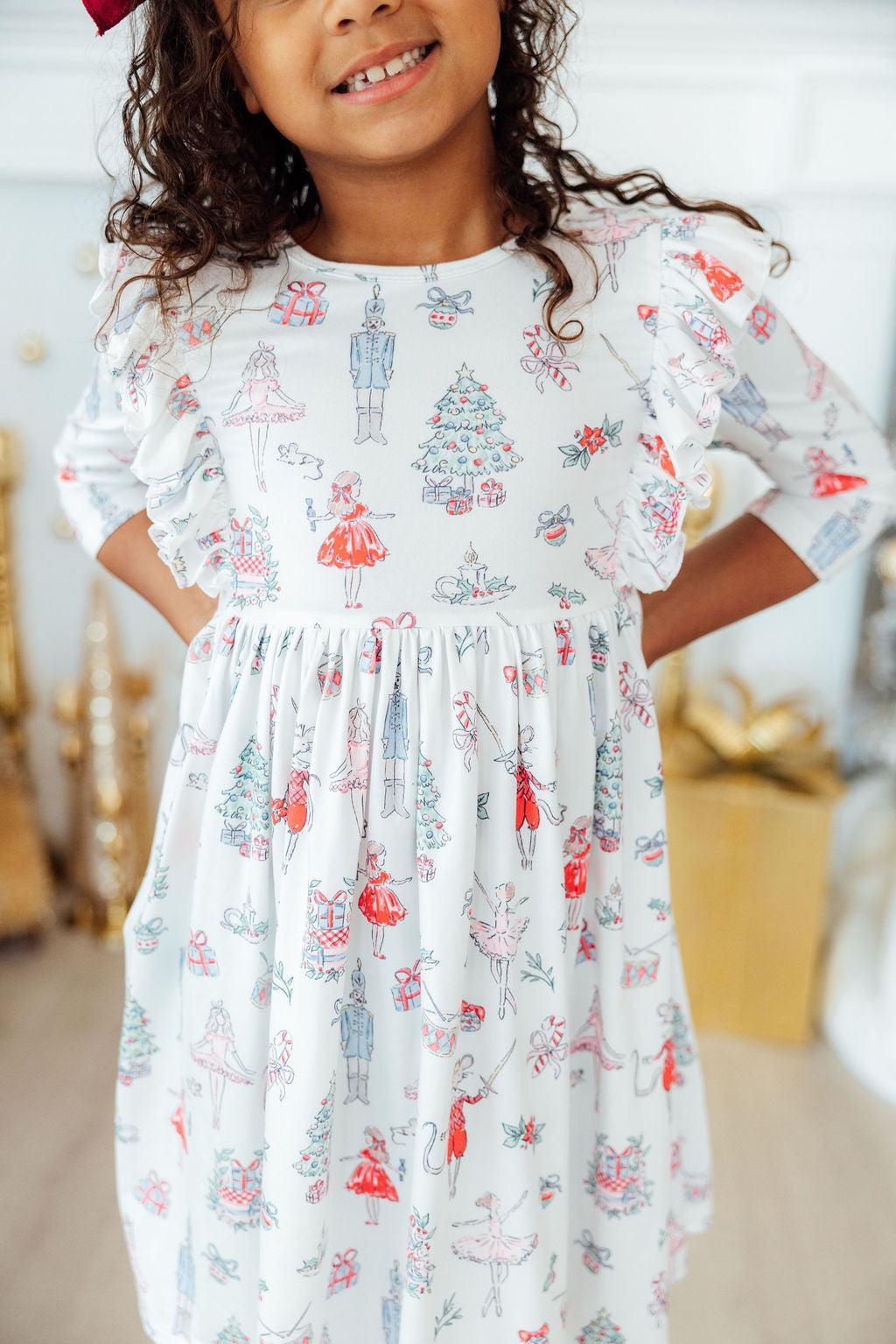 Clara's Christmas 3/4 Sleeve Ruffle Twirl Dress by Mila & Rose ®