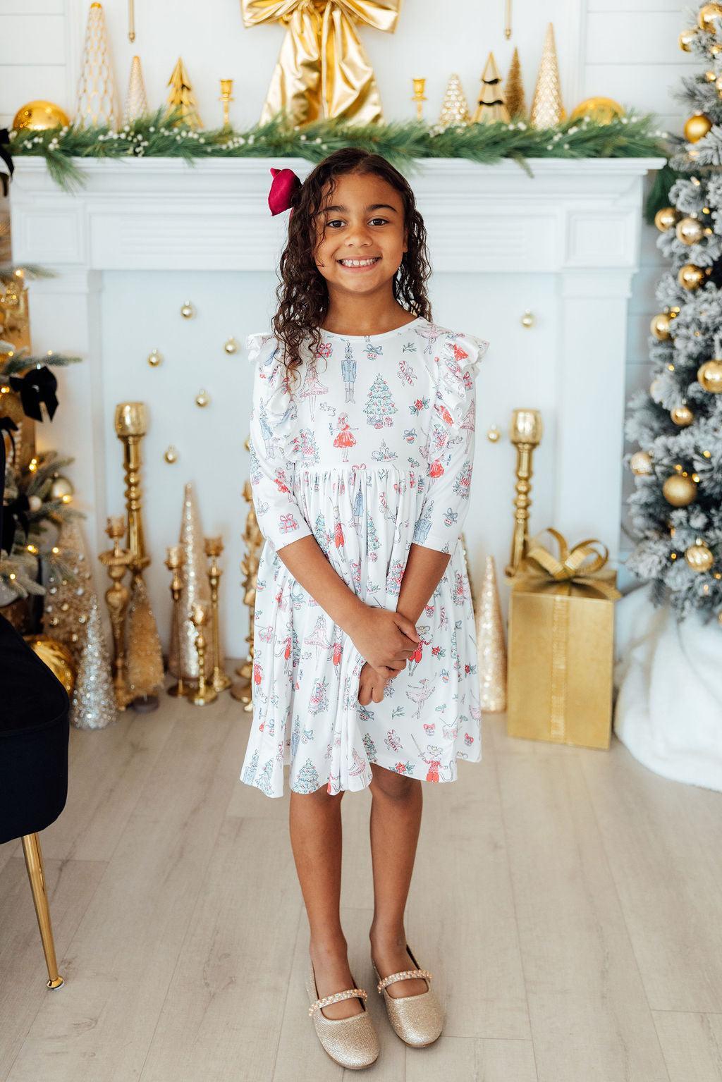 Clara's Christmas 3/4 Sleeve Ruffle Twirl Dress by Mila & Rose ®