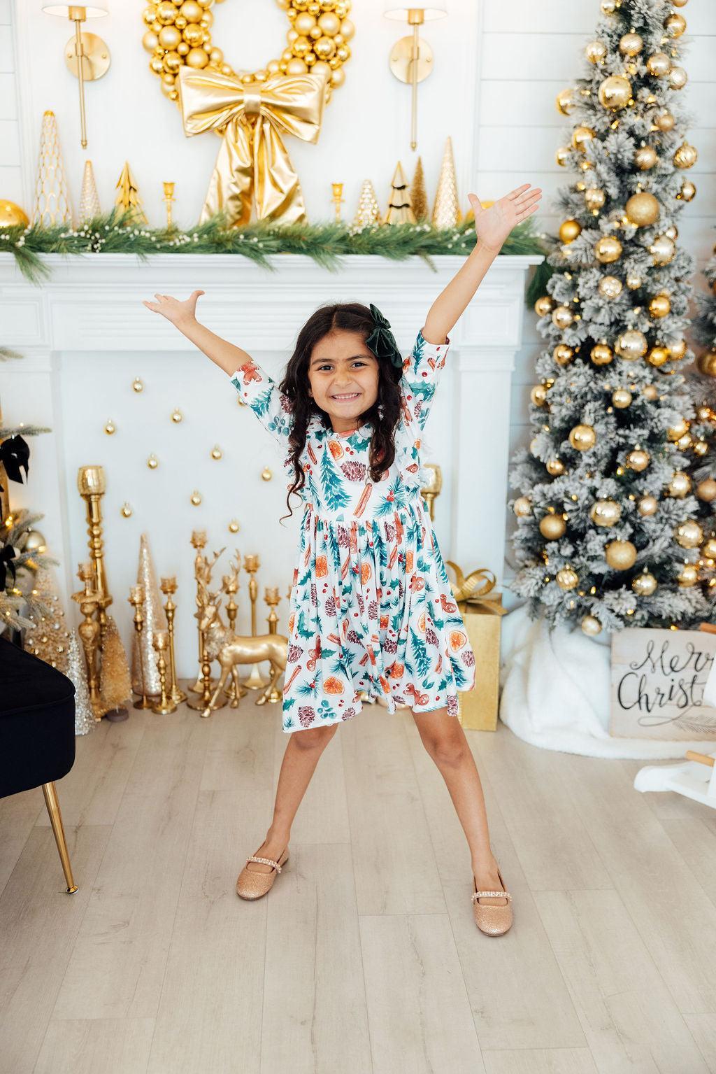 Classic Christmas 3/4 Sleeve Ruffle Twirl Dress by Mila & Rose ®