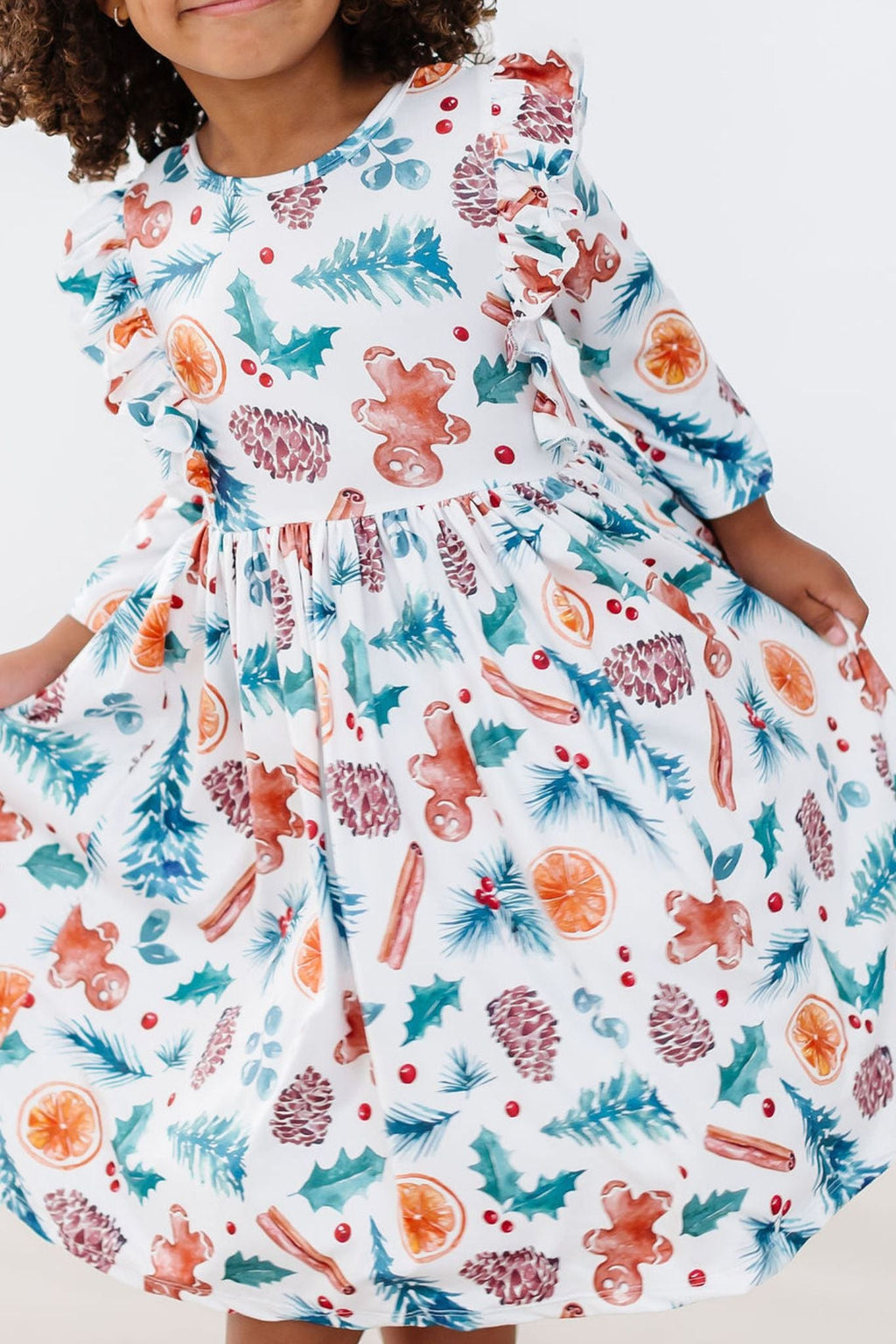 Classic Christmas 3/4 Sleeve Ruffle Twirl Dress by Mila & Rose ®