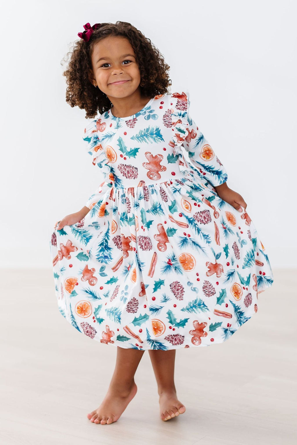 Classic Christmas 3/4 Sleeve Ruffle Twirl Dress by Mila & Rose ®