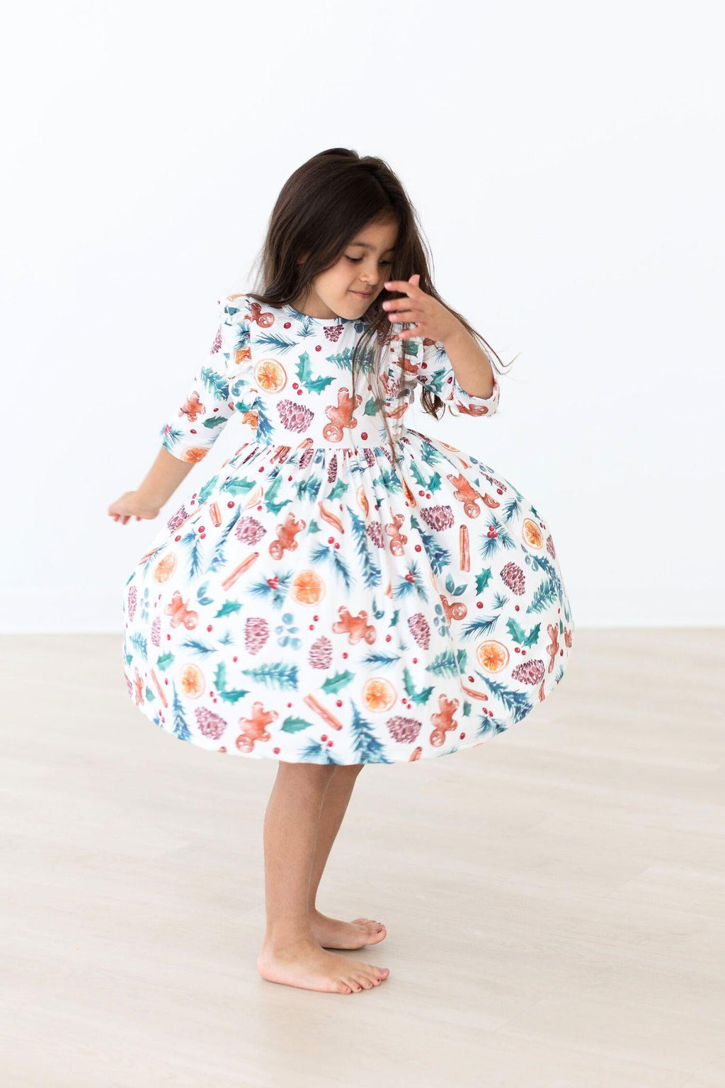 Classic Christmas 3/4 Sleeve Ruffle Twirl Dress by Mila & Rose ®