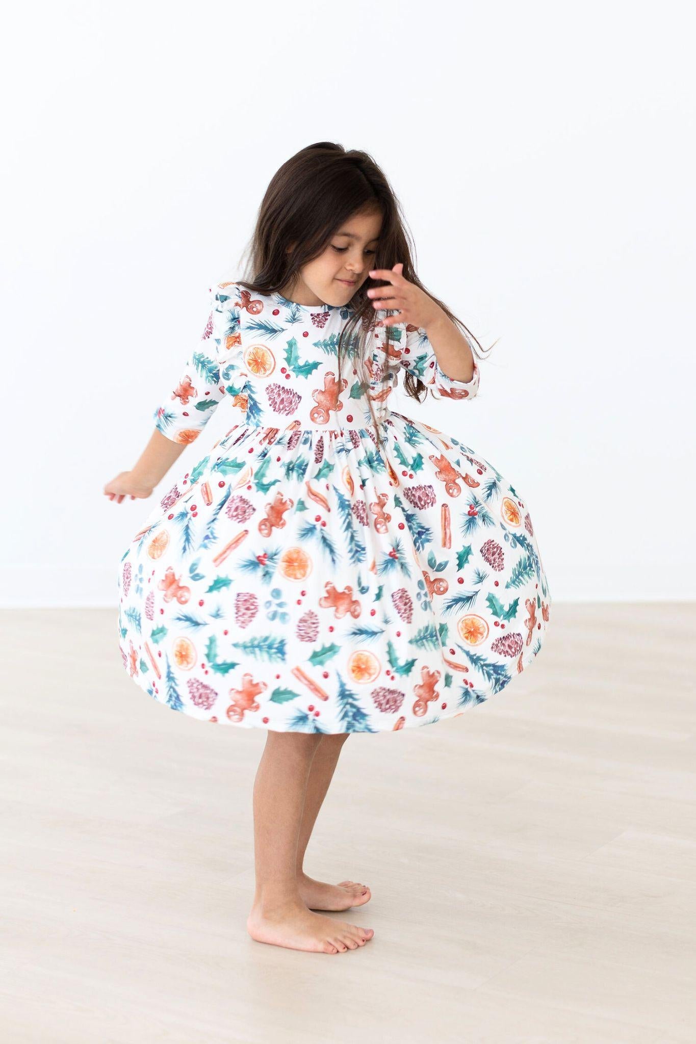 Classic Christmas 3/4 Sleeve Ruffle Twirl Dress by Mila & Rose ®