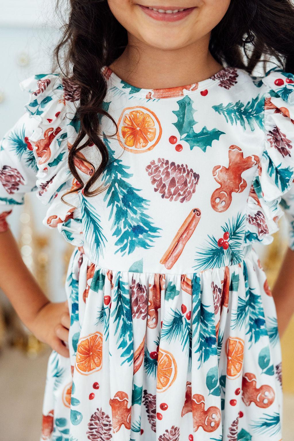 Classic Christmas 3/4 Sleeve Ruffle Twirl Dress by Mila & Rose ®