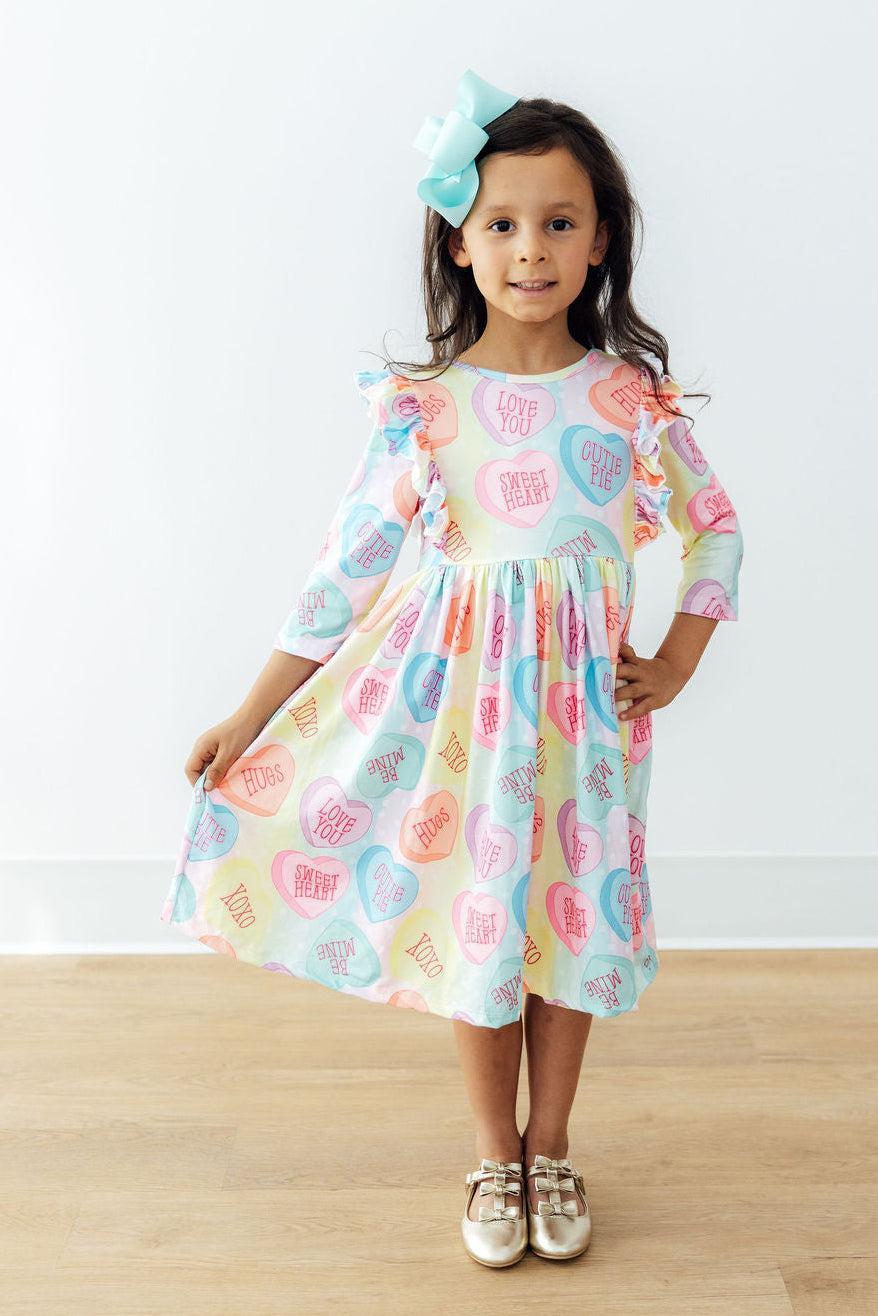 Conversation Hearts 3/4 Sleeve Ruffle Twirl Dress by Mila & Rose ®
