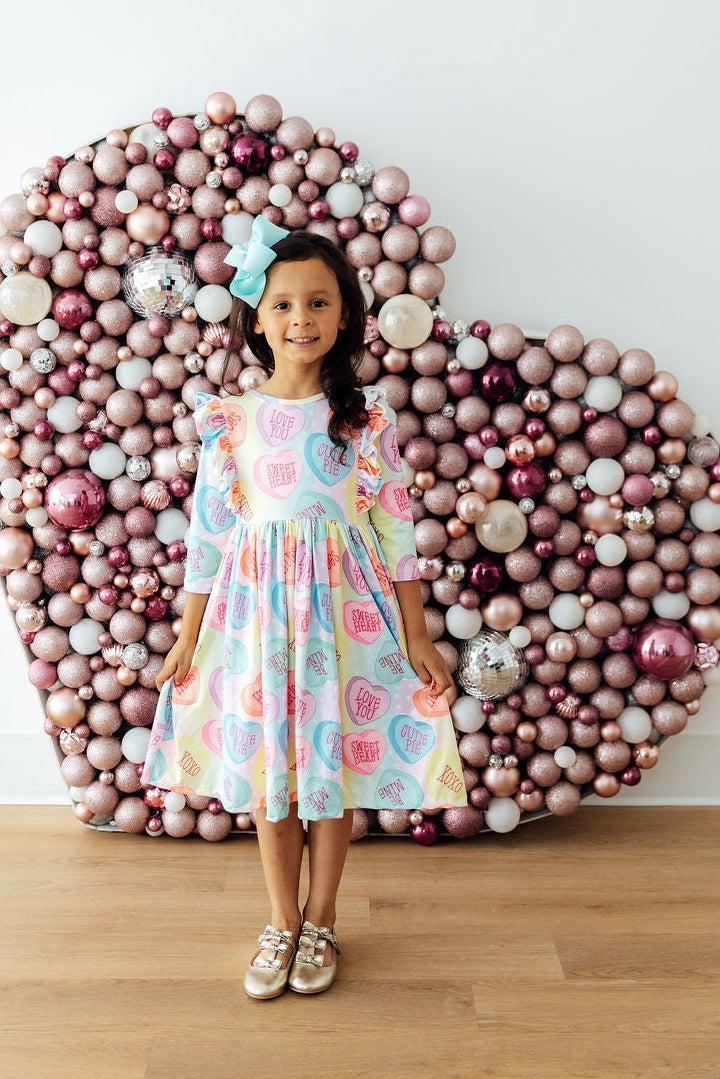 Conversation Hearts 3/4 Sleeve Ruffle Twirl Dress by Mila & Rose ®