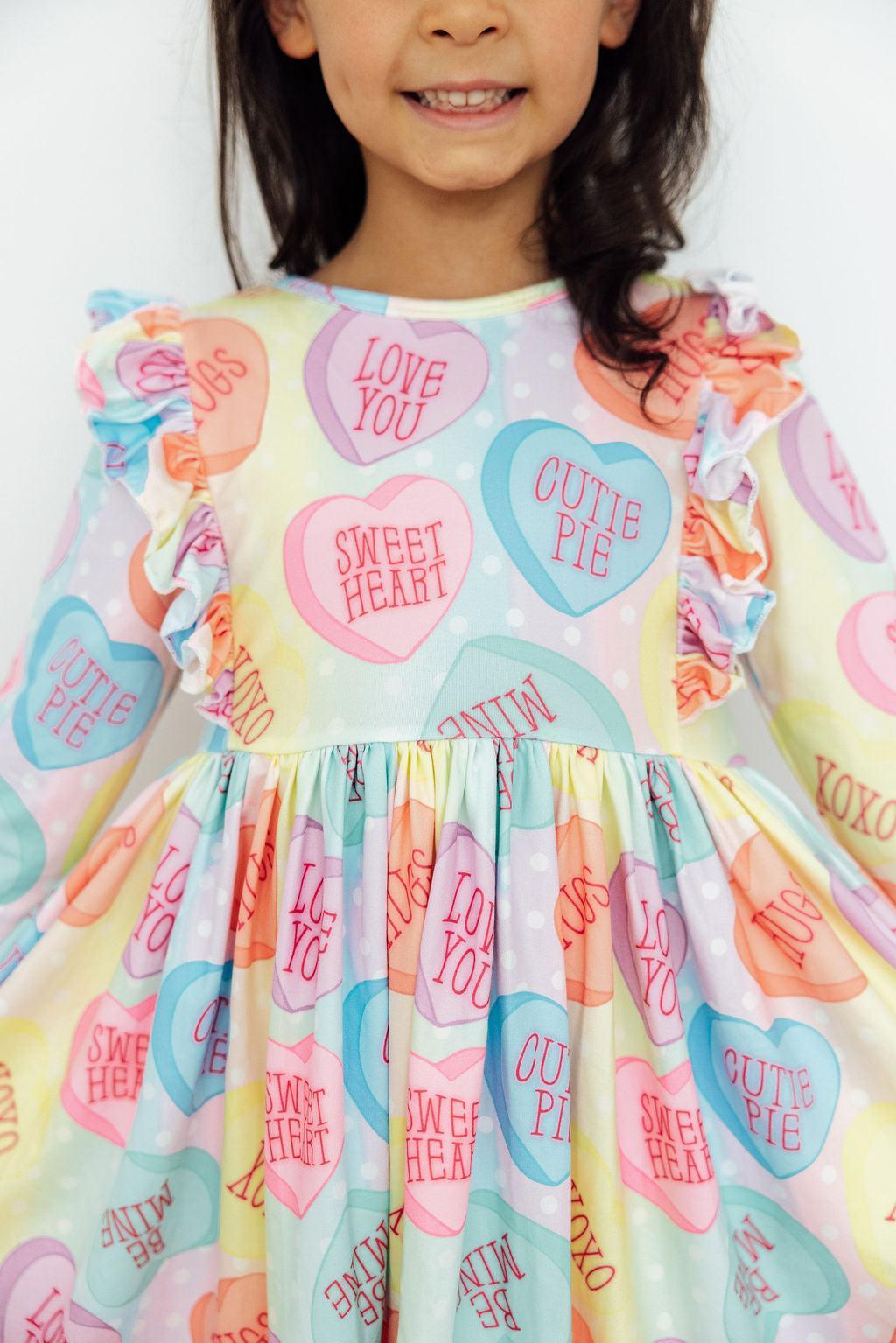 Conversation Hearts 3/4 Sleeve Ruffle Twirl Dress by Mila & Rose ®