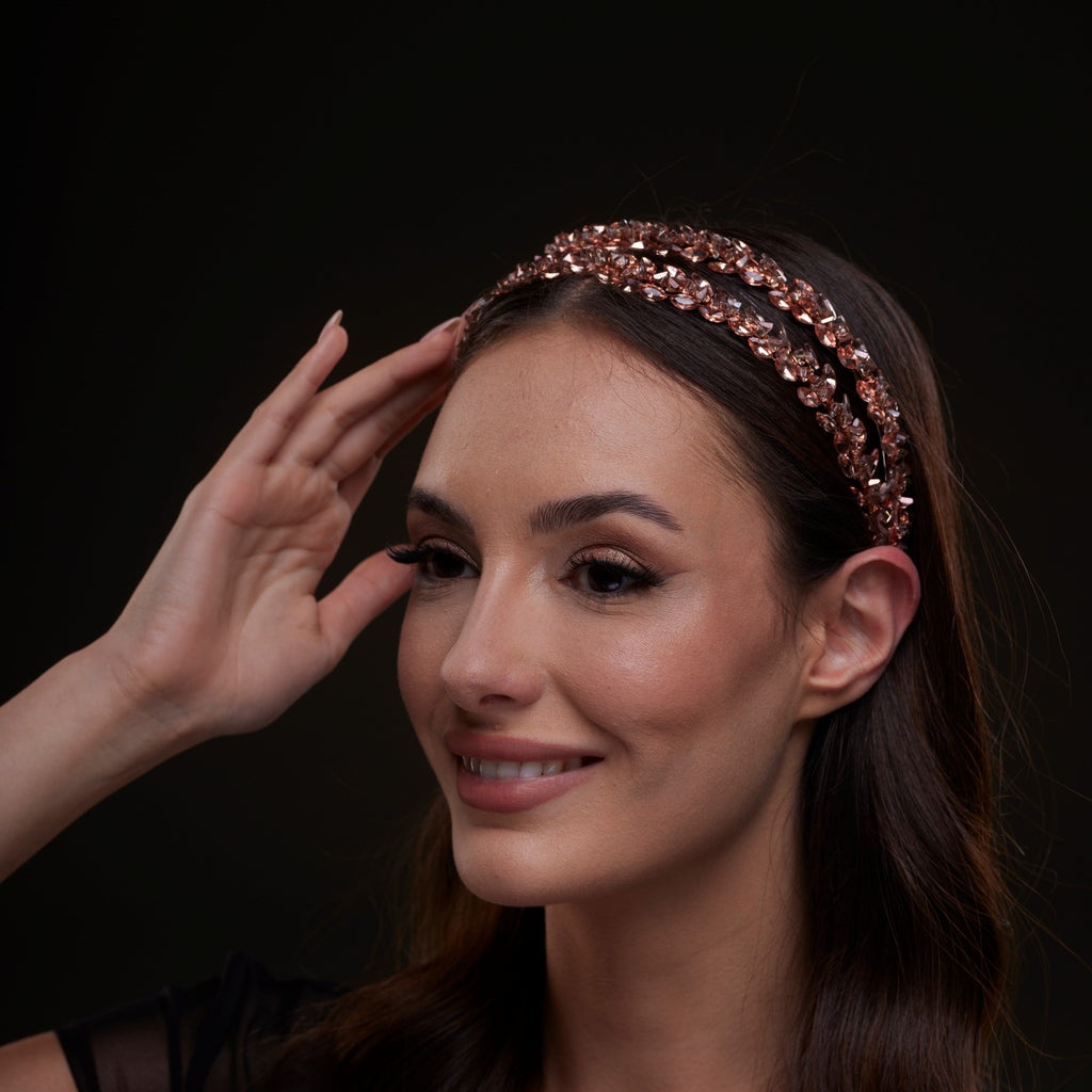 Rose Gold Crystal Beaded Hairband by Bridal Port