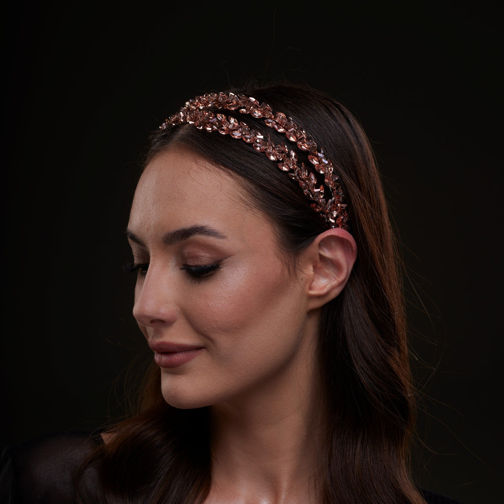 Rose Gold Crystal Beaded Hairband by Bridal Port