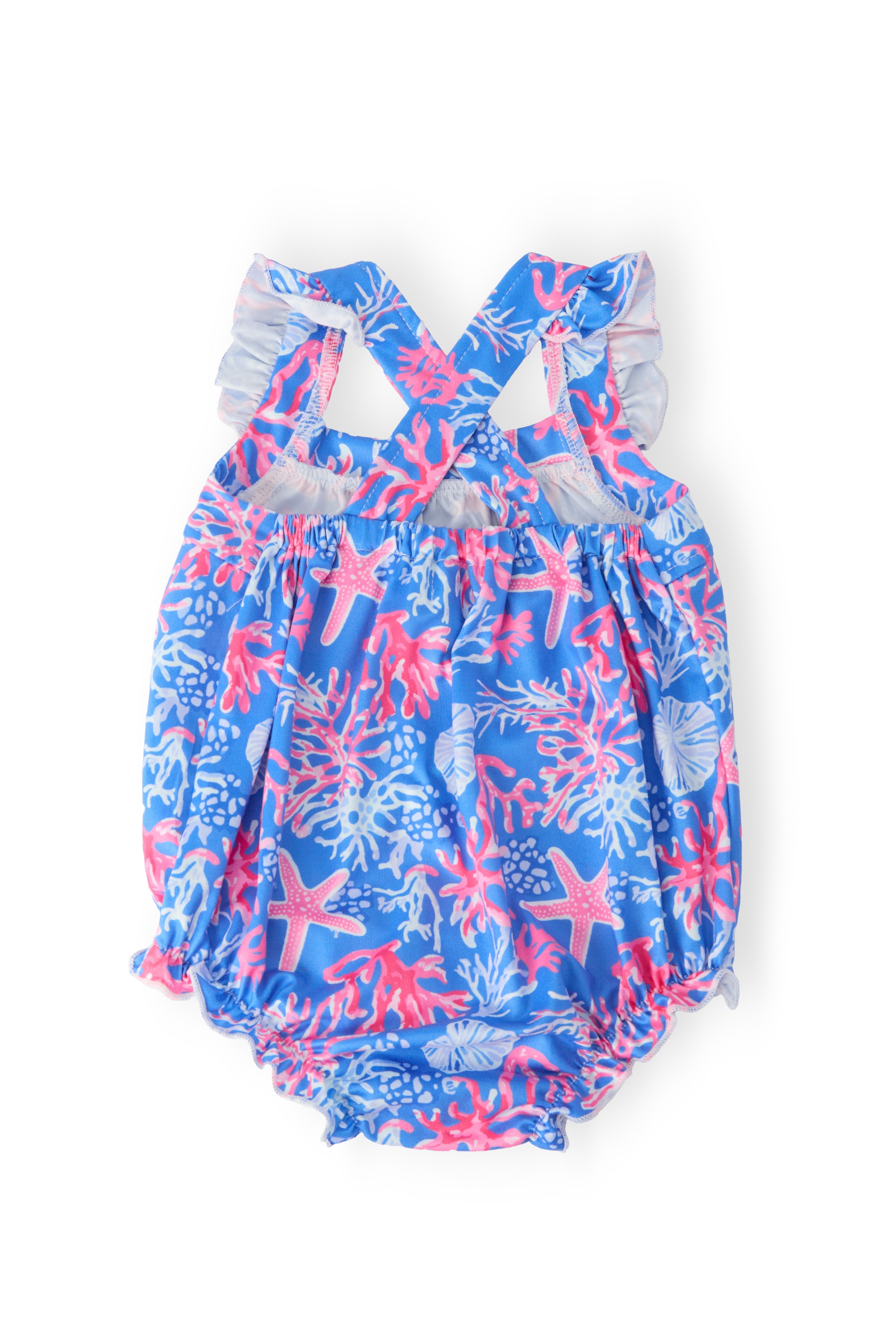 Coral Cove Ruffle Cross Back Romper by Mila & Rose ®