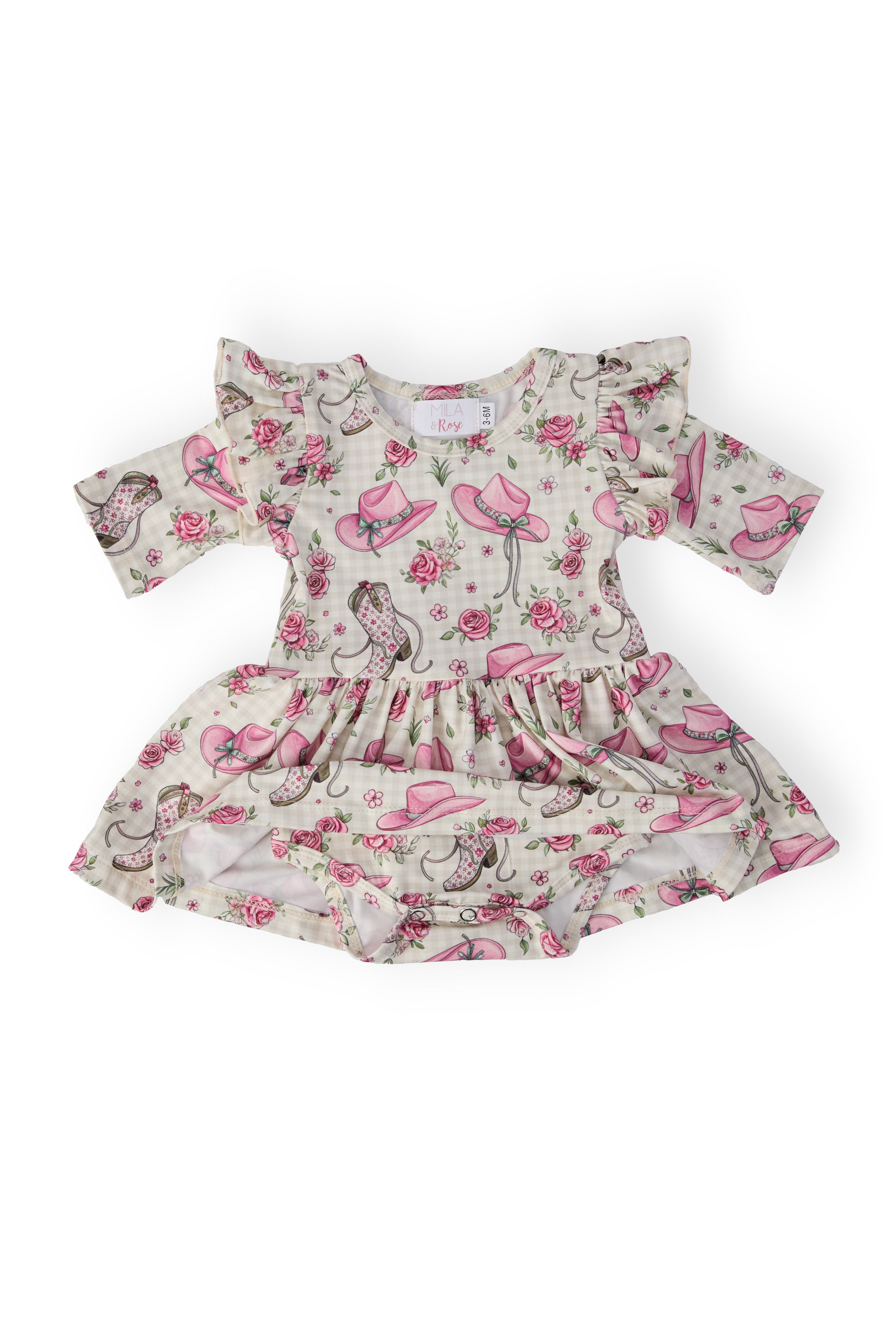 Cowgirl Cutie 3/4 Sleeve Flutter Twirl Bodysuit by Mila & Rose ®