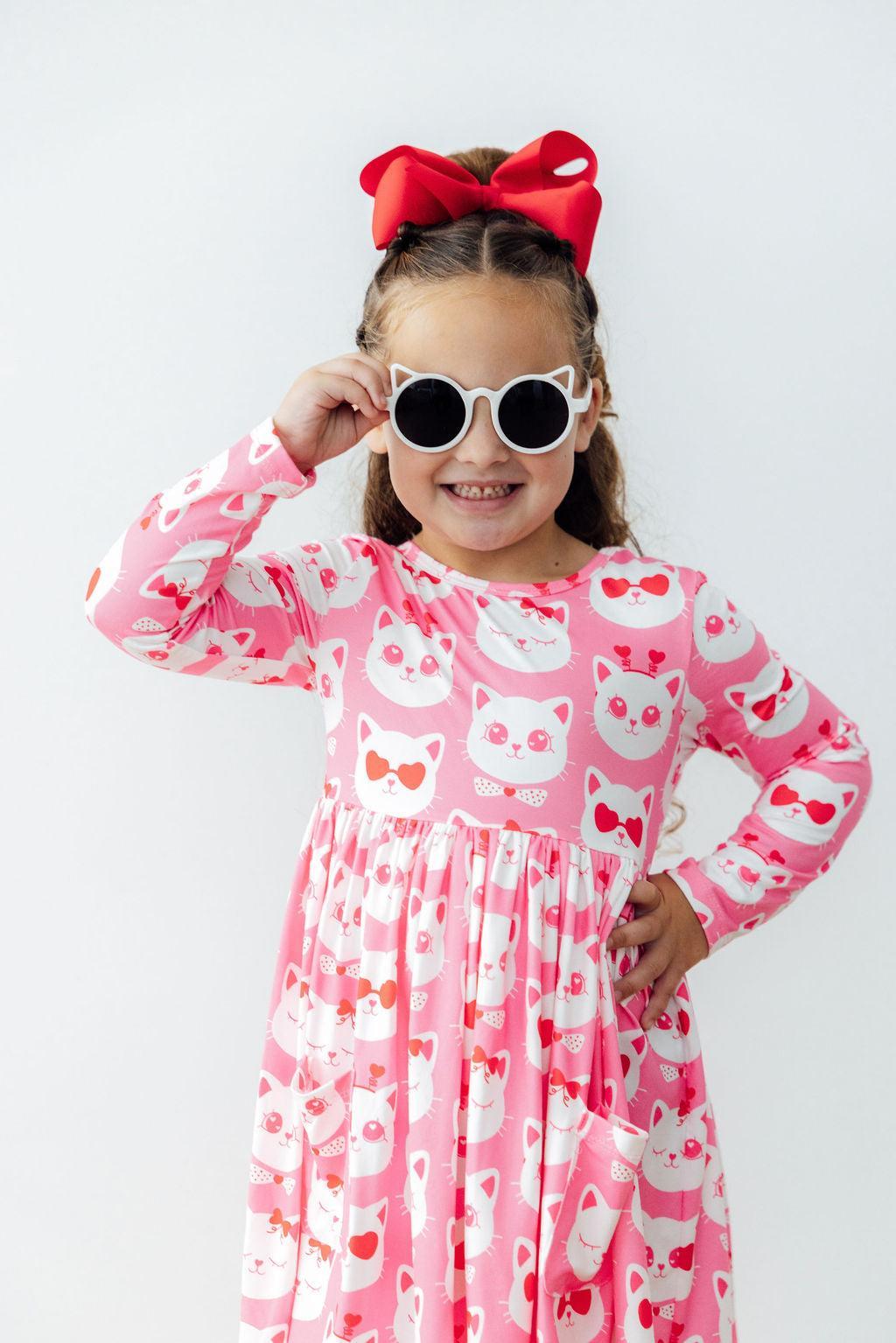 Cutie Cat L/S Pocket Twirl Dress by Mila & Rose ®