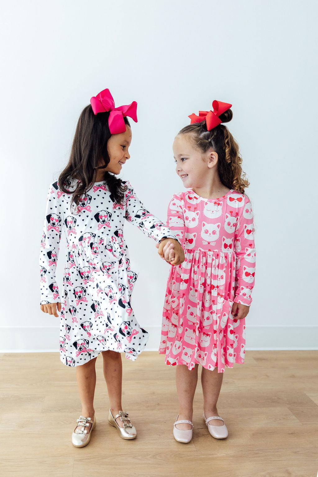 Cutie Cat L/S Pocket Twirl Dress by Mila & Rose ®
