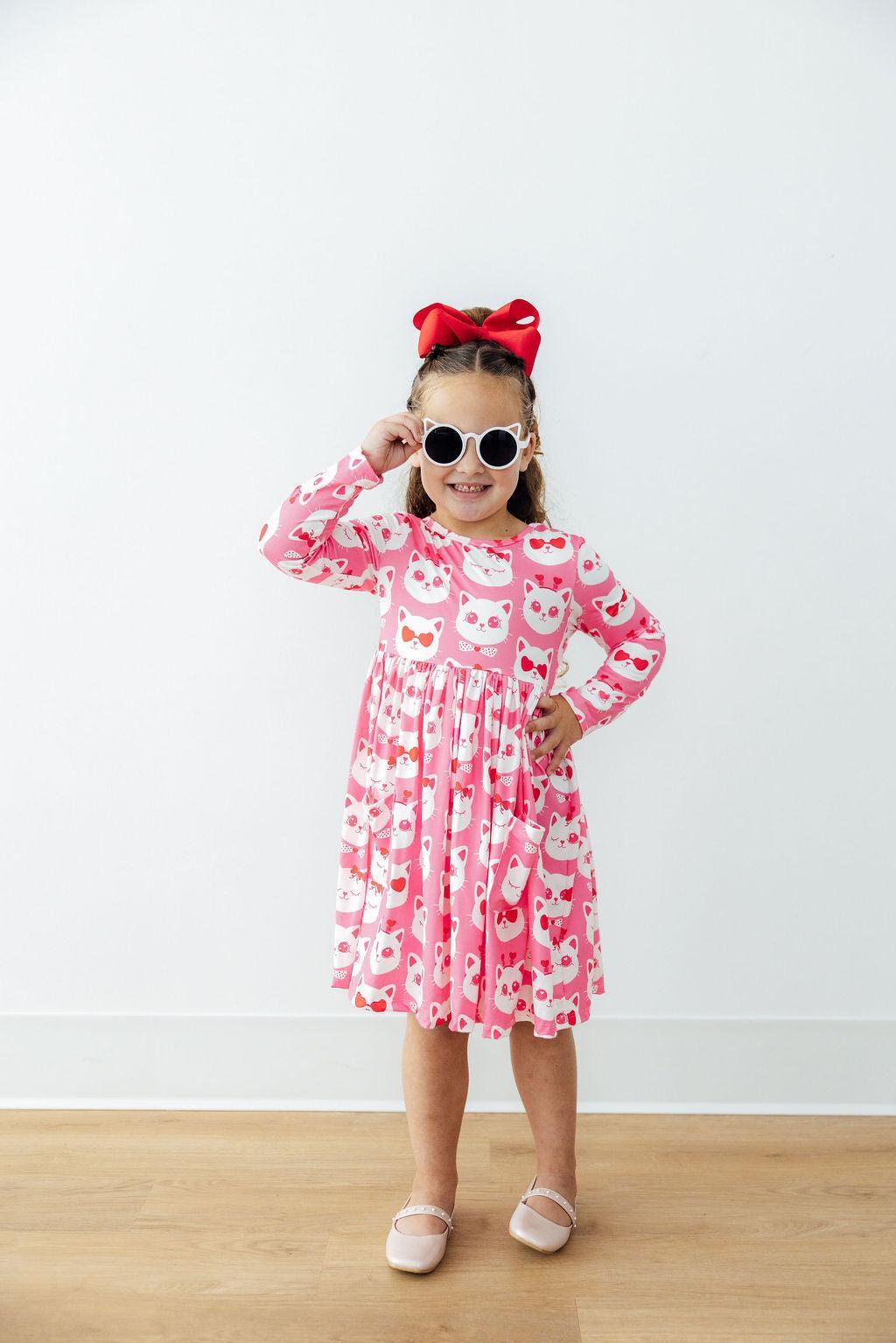Cutie Cat L/S Pocket Twirl Dress by Mila & Rose ®